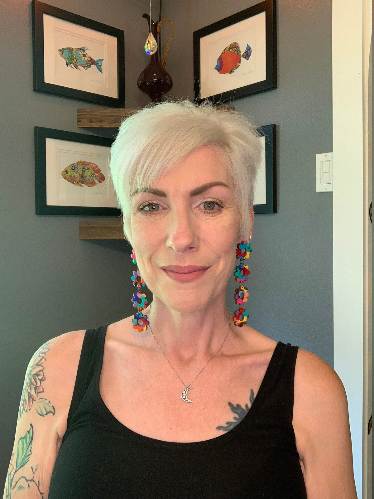 Handmade Bold Flower Earrings: Laser Cut Wood Dangle Earrings