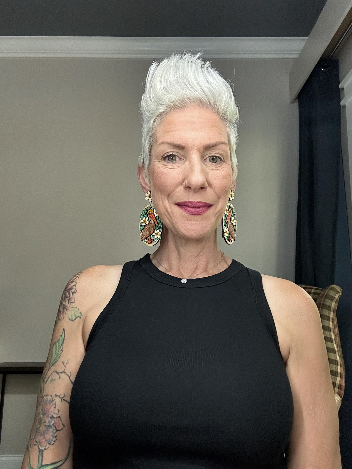 Hand-Painted Pelican Earrings: Floral Bayou Art Jewelry, Lightweight Wood