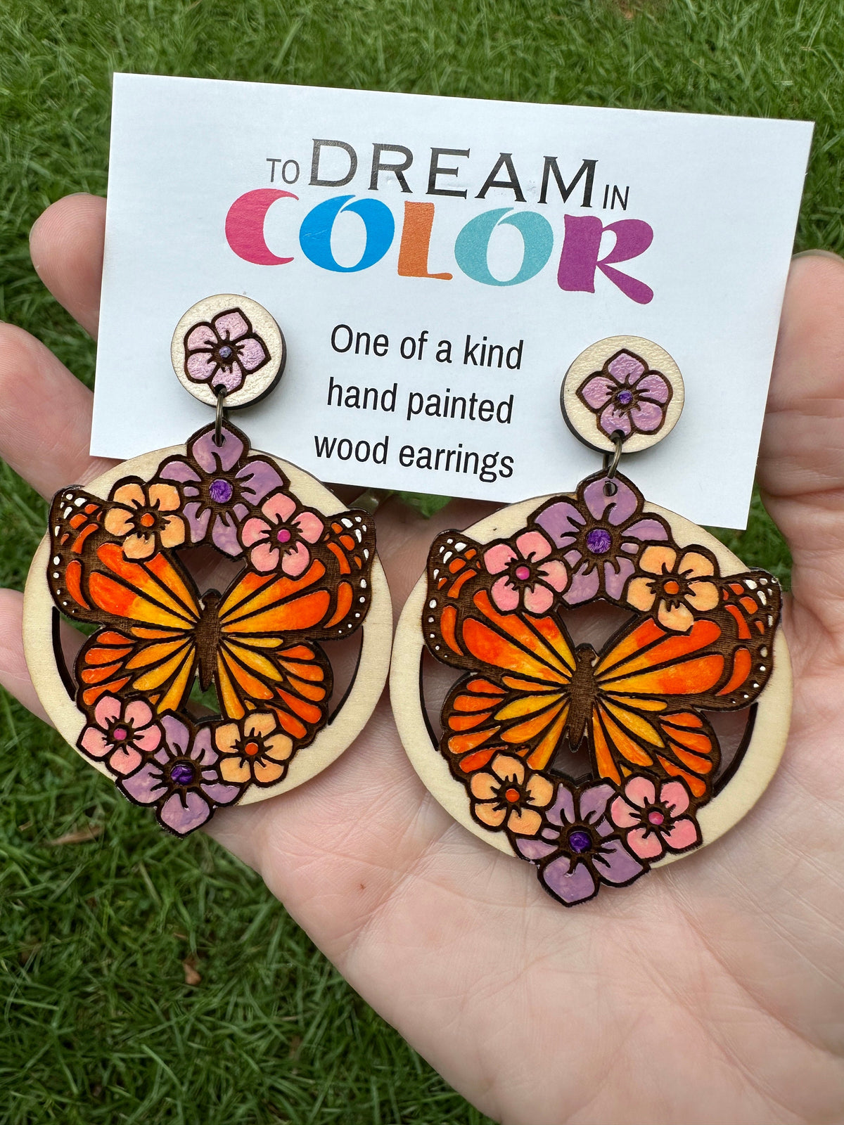 Hand Painted Butterfly Earrings, Colorful Wood Statement Jewelry, Boho Nature Accessories, Lightweight Wearable Art