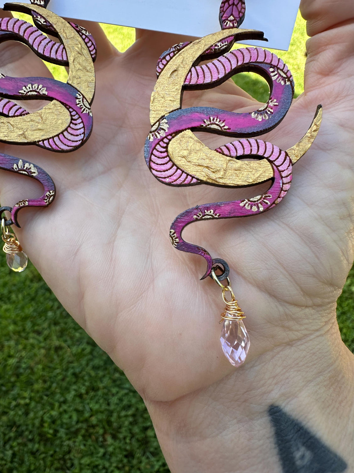 Hand-Painted Celestial Snake Statement Earrings