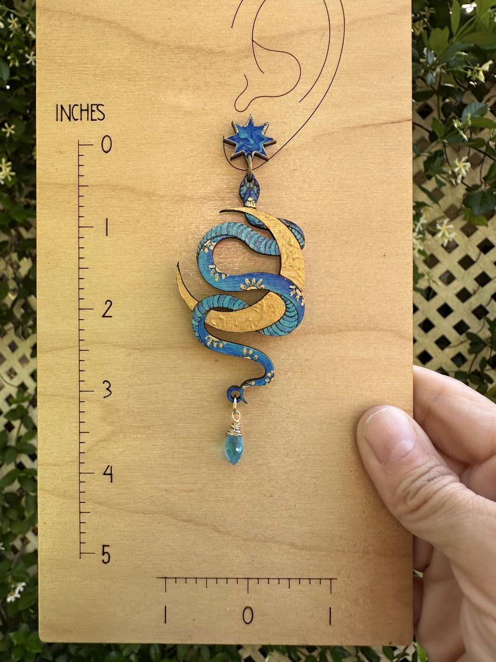 Hand-Painted Celestial Snake Statement Earrings