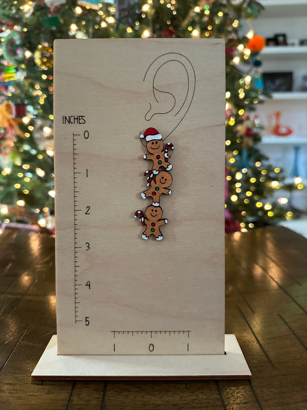 Hand-Painted Gingerbread Man Earrings: Christmas Wood Statement Jewelry