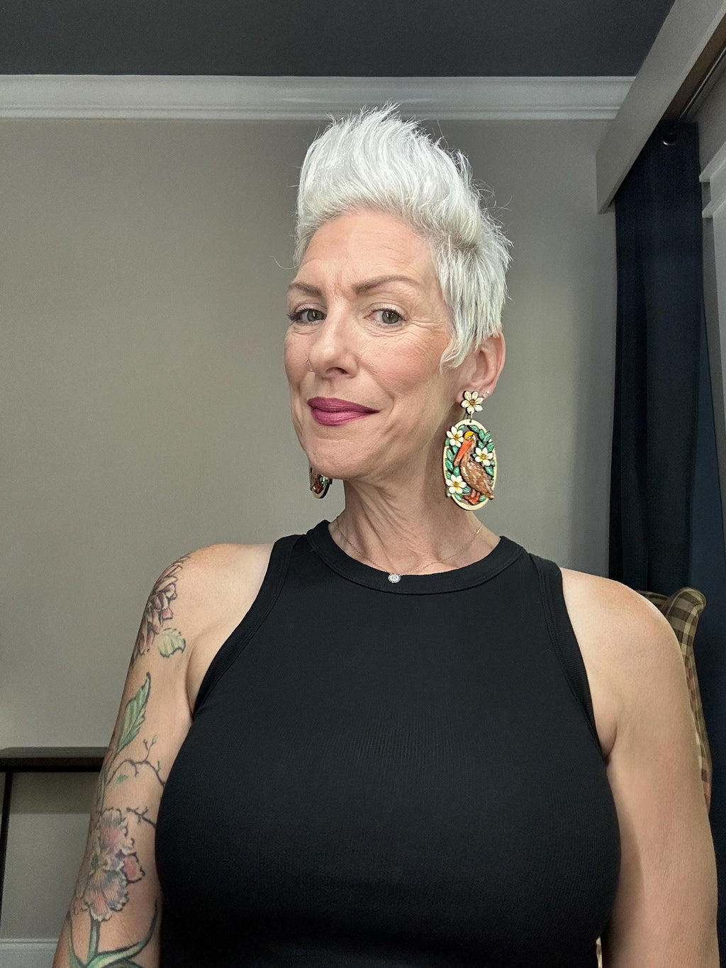 Hand-Painted Pelican Earrings: Floral Bayou Art Jewelry, Lightweight Wood