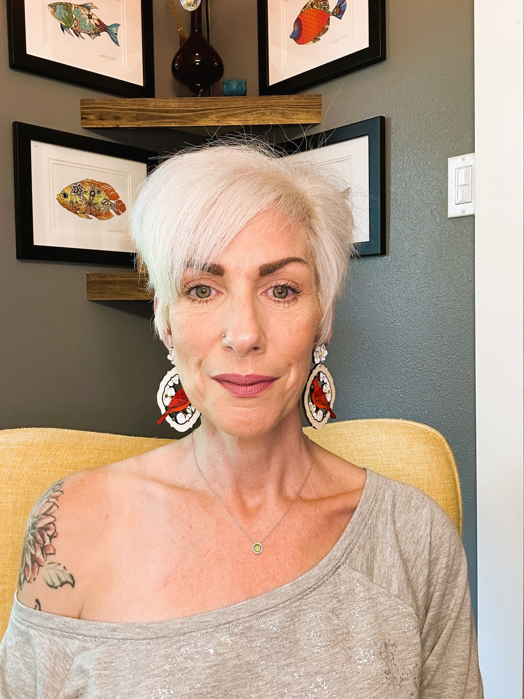 Hand-Painted Cardinal Earrings: Magnolia Wood Statement Jewelry
