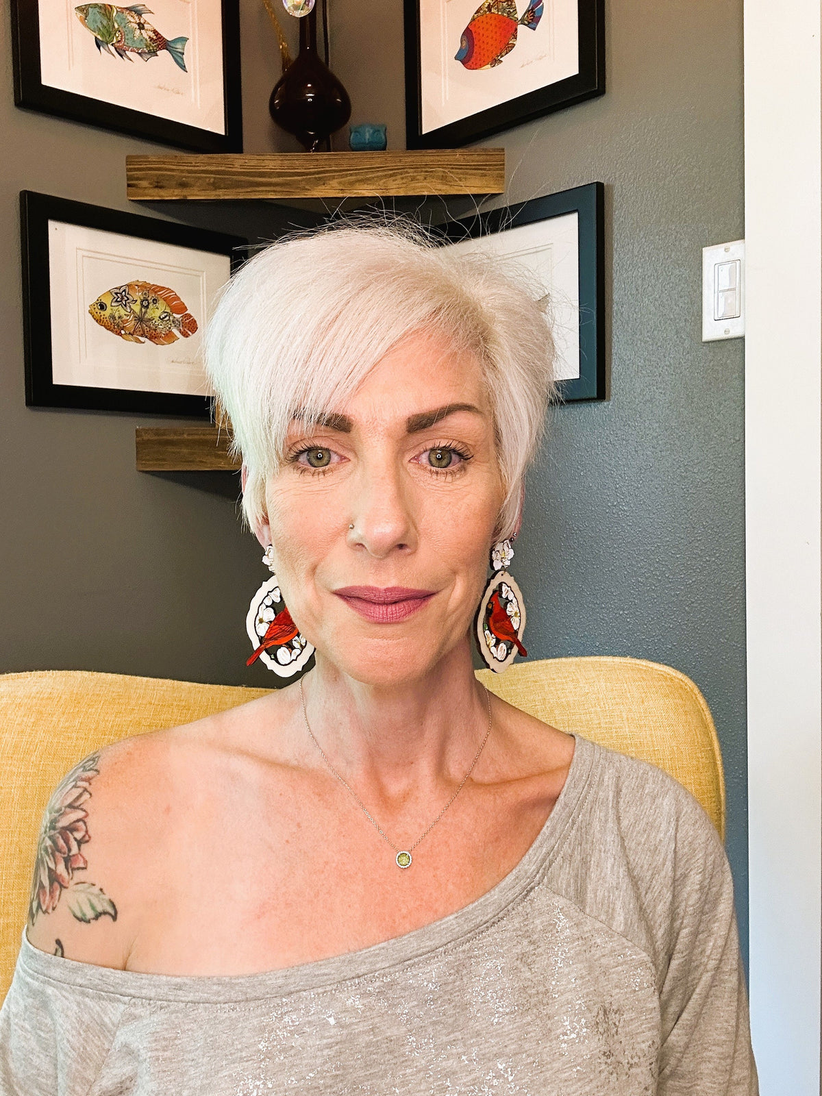 Hand-Painted Cardinal Earrings: Magnolia Wood Statement Jewelry