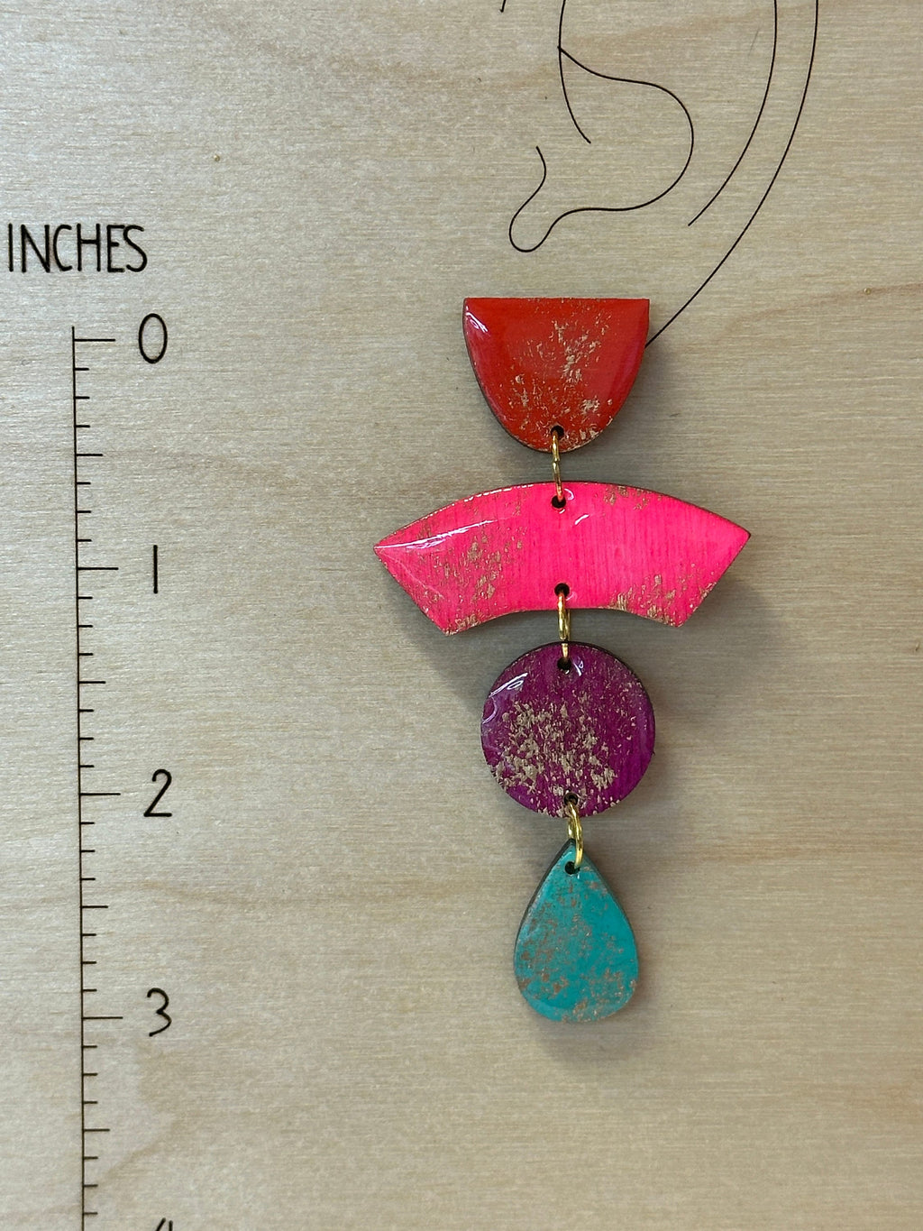 Neon 80s Geometric Earrings: Hand-Painted Wood & Resin