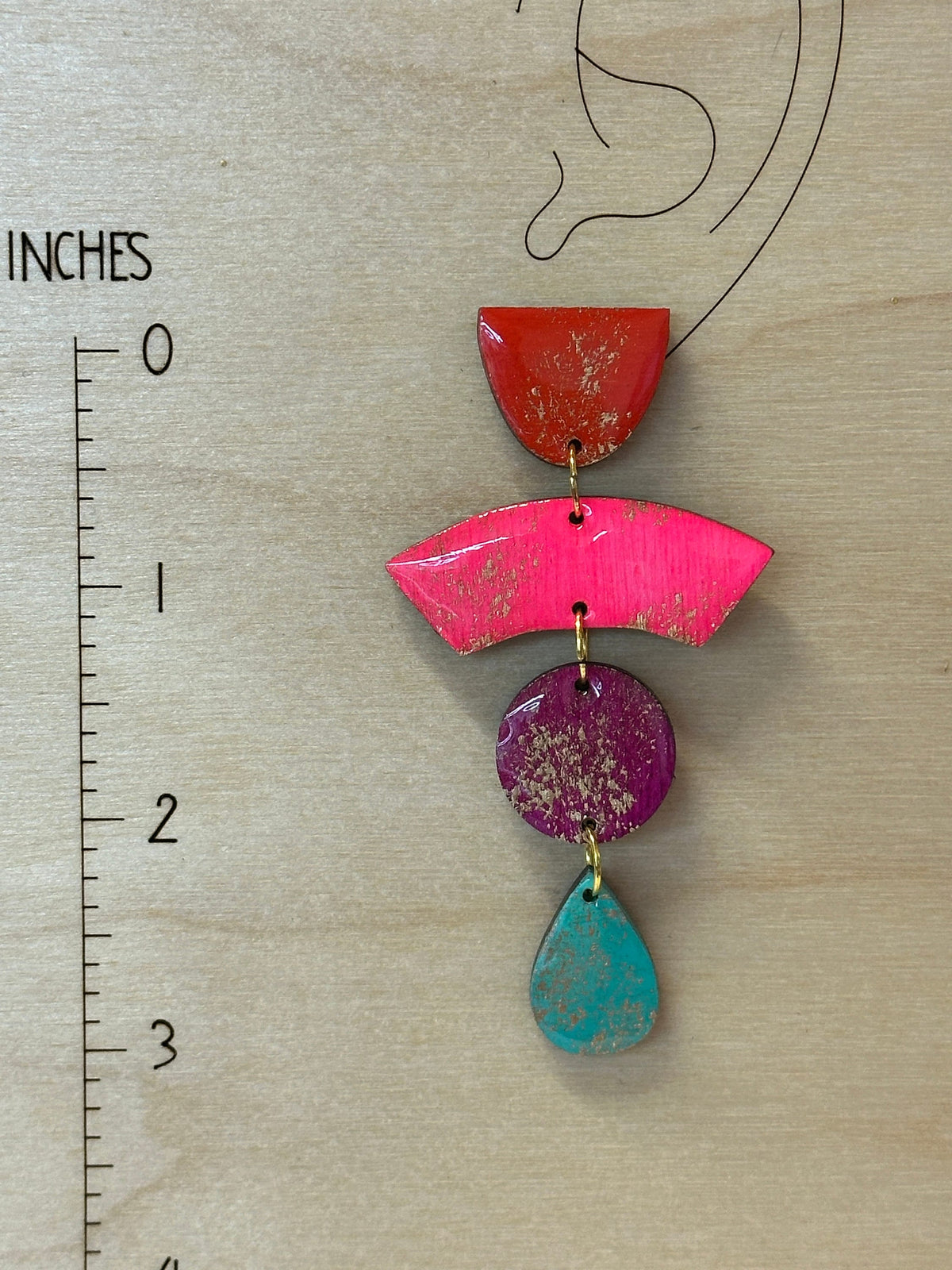 Neon 80s Geometric Earrings: Hand-Painted Wood & Resin