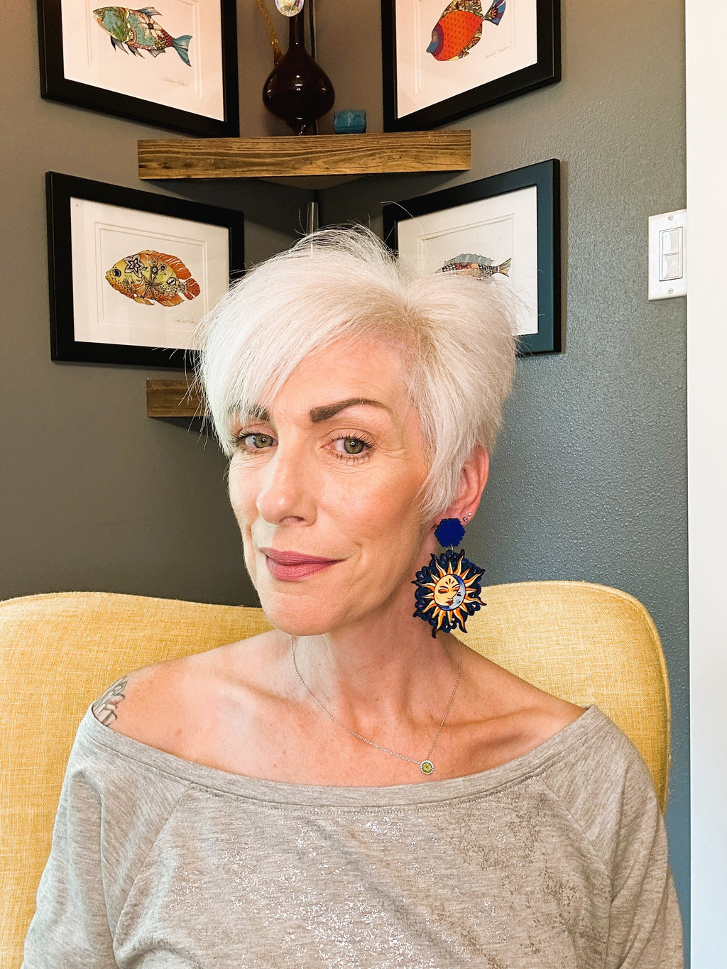 Hand-Painted Sun and Moon Earrings: Celestial Wood Statement Jewelry
