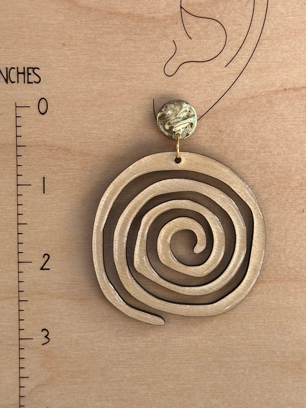 Hand-Painted Wood Spiral Earrings: Lightweight Resin-Shine Statement Jewelry
