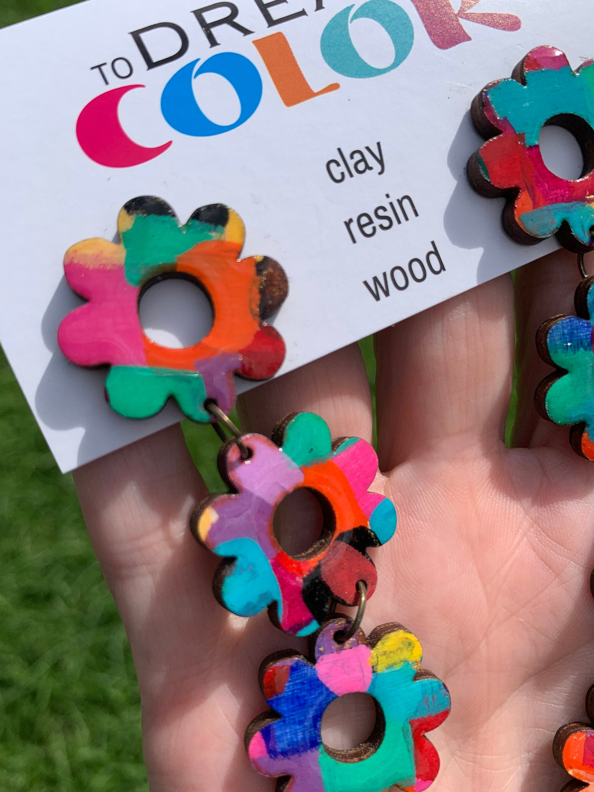 Handmade Bold Flower Earrings: Laser Cut Wood Dangle Earrings