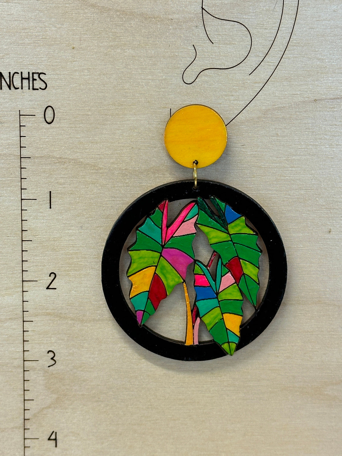 Tropical Leaf Statement Earrings: Hand-Painted Wood, Colorful Jewelry