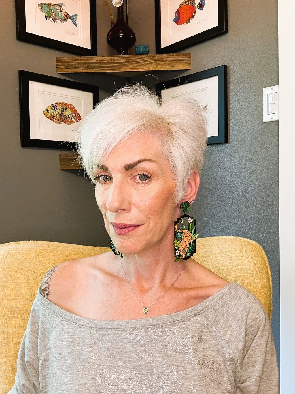 Leopard Jungle Earrings – Hand Painted Wood Statement Jewelry – Lightweight Colorful Earrings - Nature Lover Gift