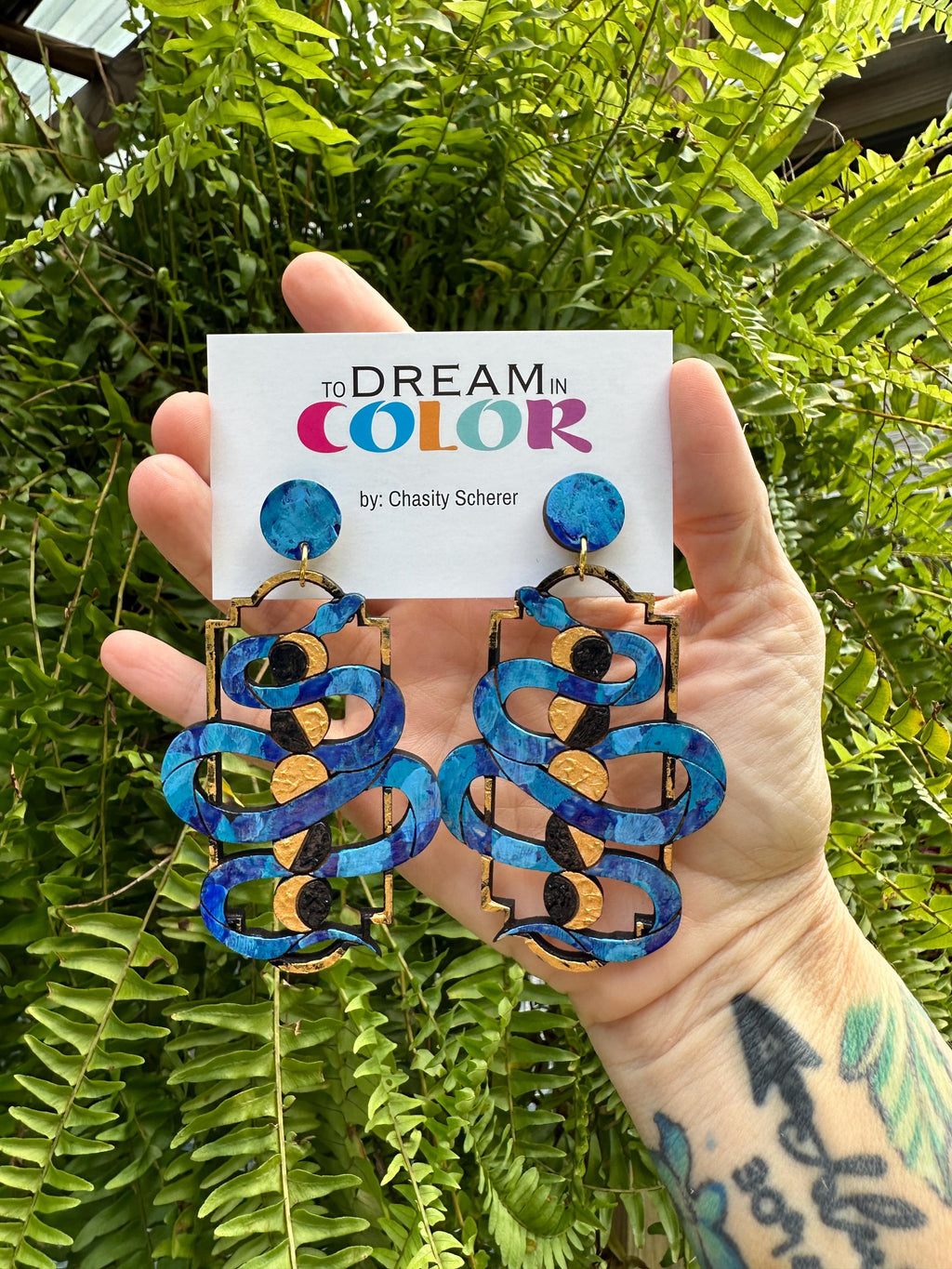 Wood Serpent Statement Earrings