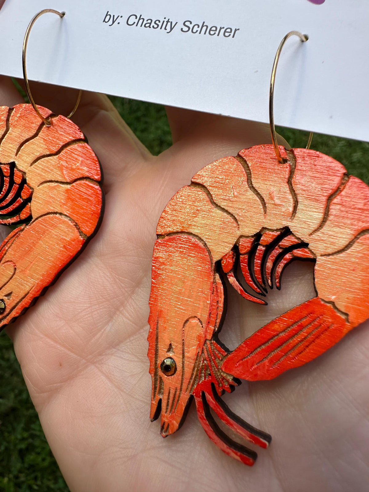 Hand-Painted Shrimp Statement Earrings