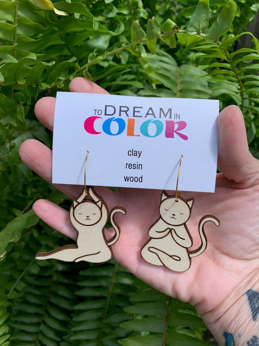 Yoga Cat Earrings: Handmade Laser Cut Wood Dangle Earrings