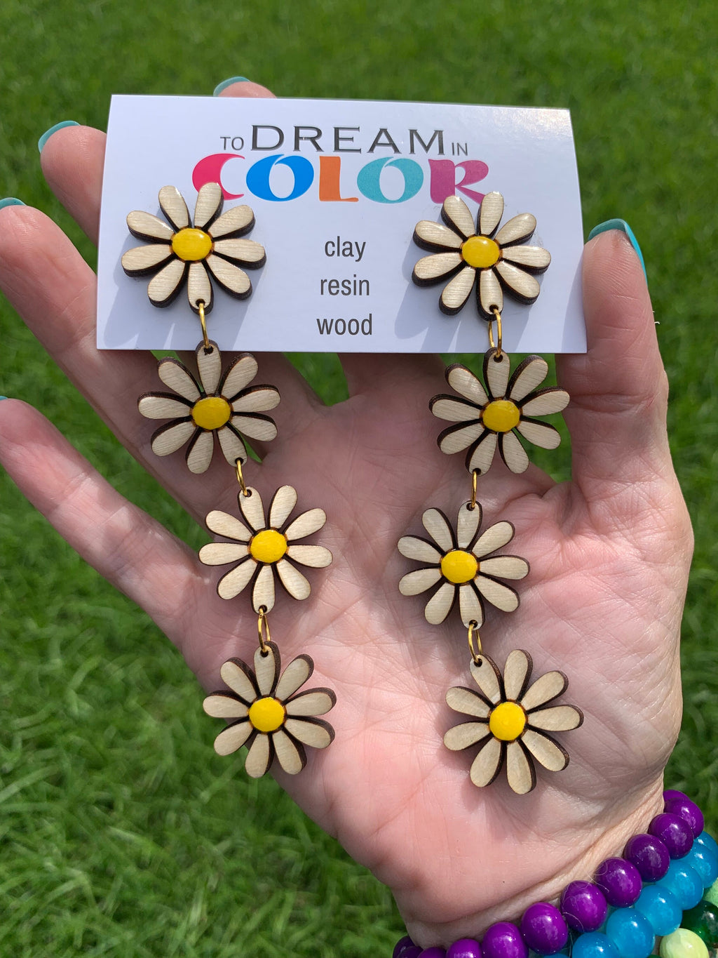 Handmade Daisy Wood Earrings: Laser Cut Floral Dangle Earrings