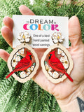Hand-Painted Cardinal Earrings: Magnolia Wood Statement Jewelry
