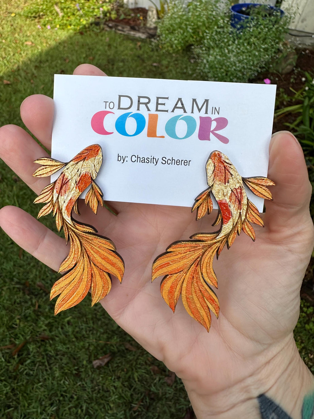 Hand-Painted Koi Fish Statement Earrings