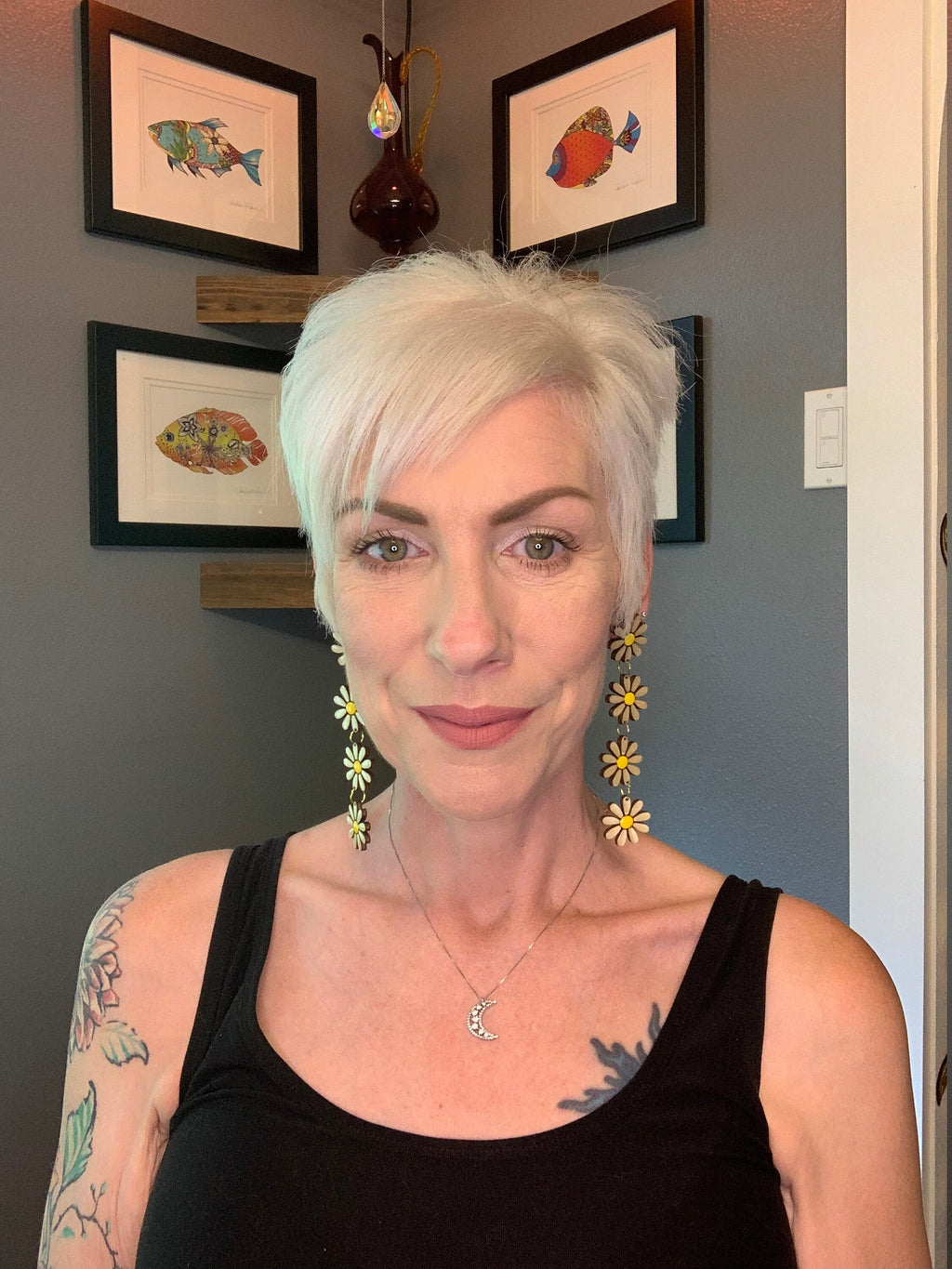 Handmade Daisy Wood Earrings: Laser Cut Floral Dangle Earrings