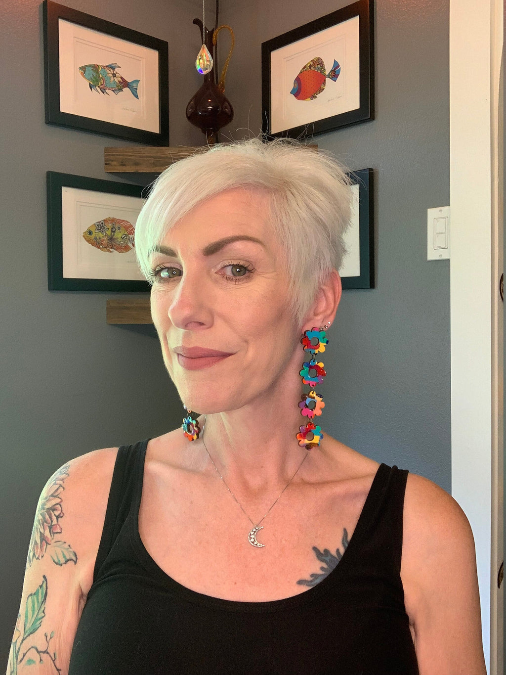 Handmade Bold Flower Earrings: Laser Cut Wood Dangle Earrings
