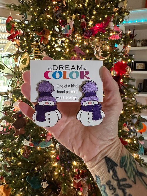 Colorful Wood Snowman Earrings