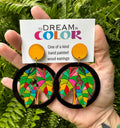 Tropical Leaf Statement Earrings: Hand-Painted Wood, Colorful Jewelry