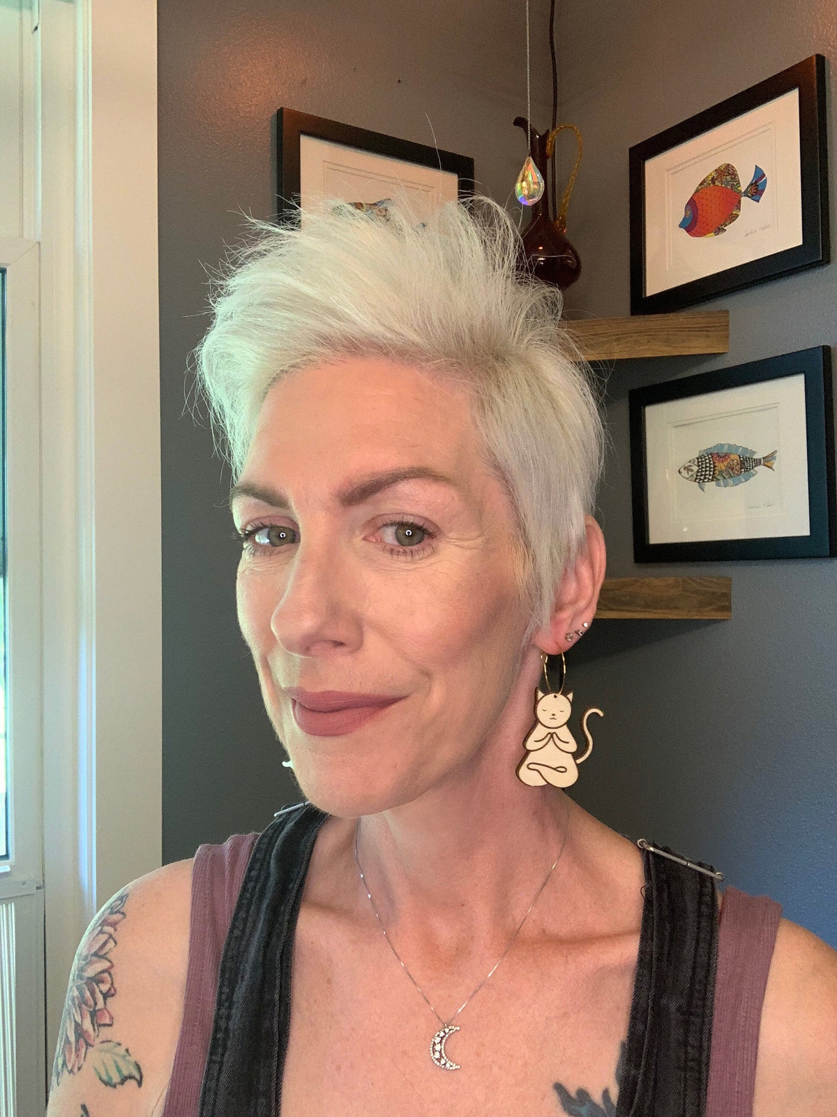 Yoga Cat Earrings: Handmade Laser Cut Wood Dangle Earrings