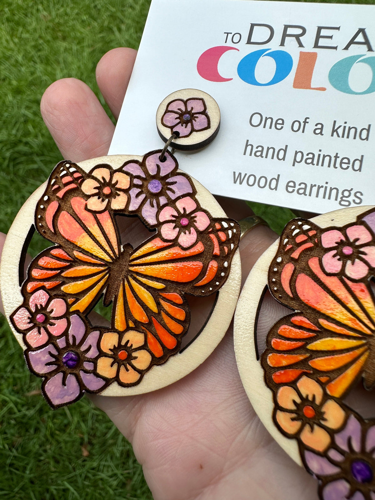 Hand Painted Butterfly Earrings, Colorful Wood Statement Jewelry, Boho Nature Accessories, Lightweight Wearable Art
