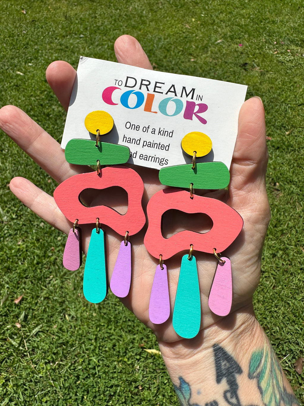 Handmade Pride Dangle Earrings: Colorful Wood Statement Jewelry