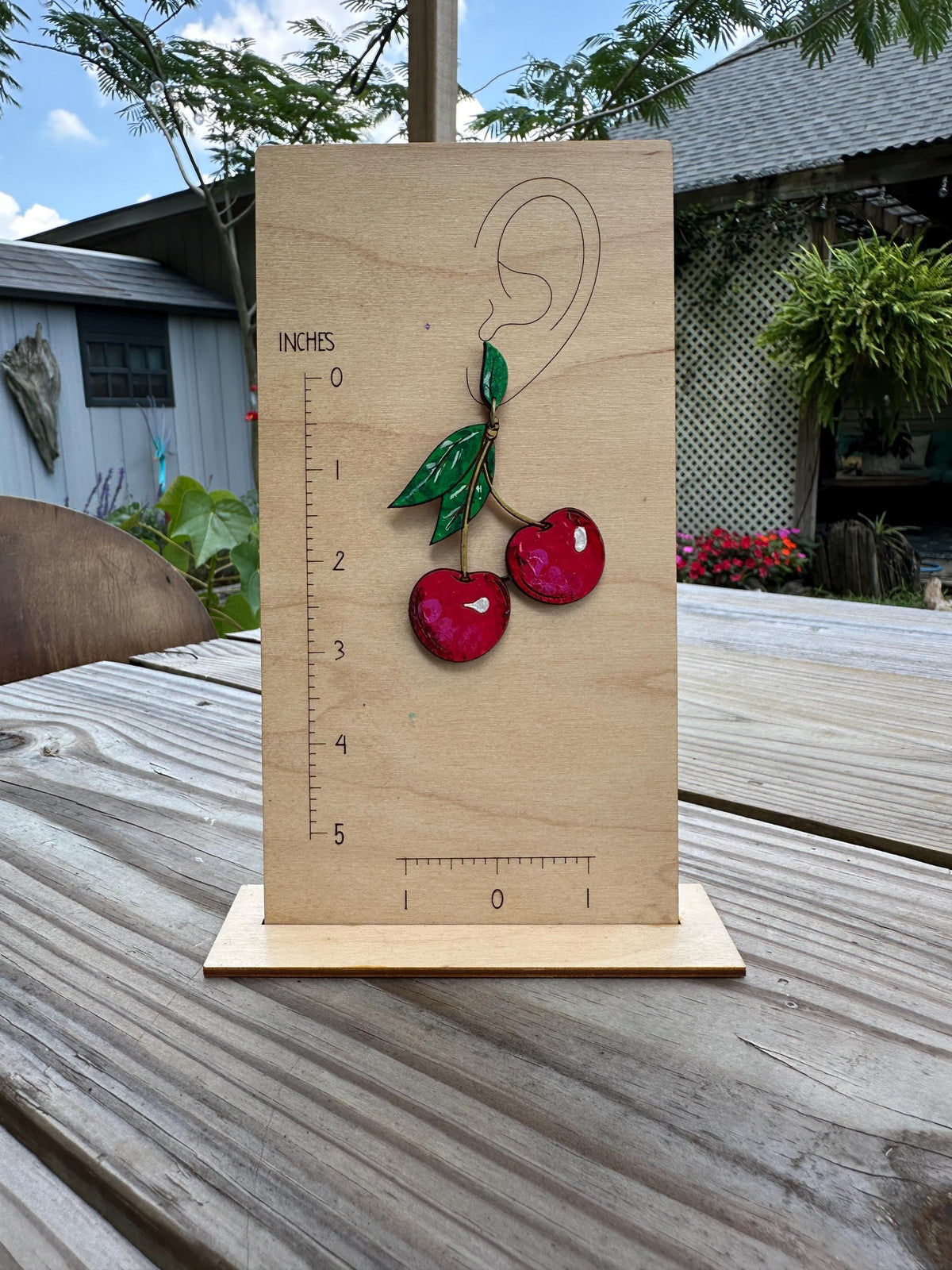 Cherry Earrings – Hand Painted Wood Statement Jewelry – Bold Earrings - Retro Fruit Lovers