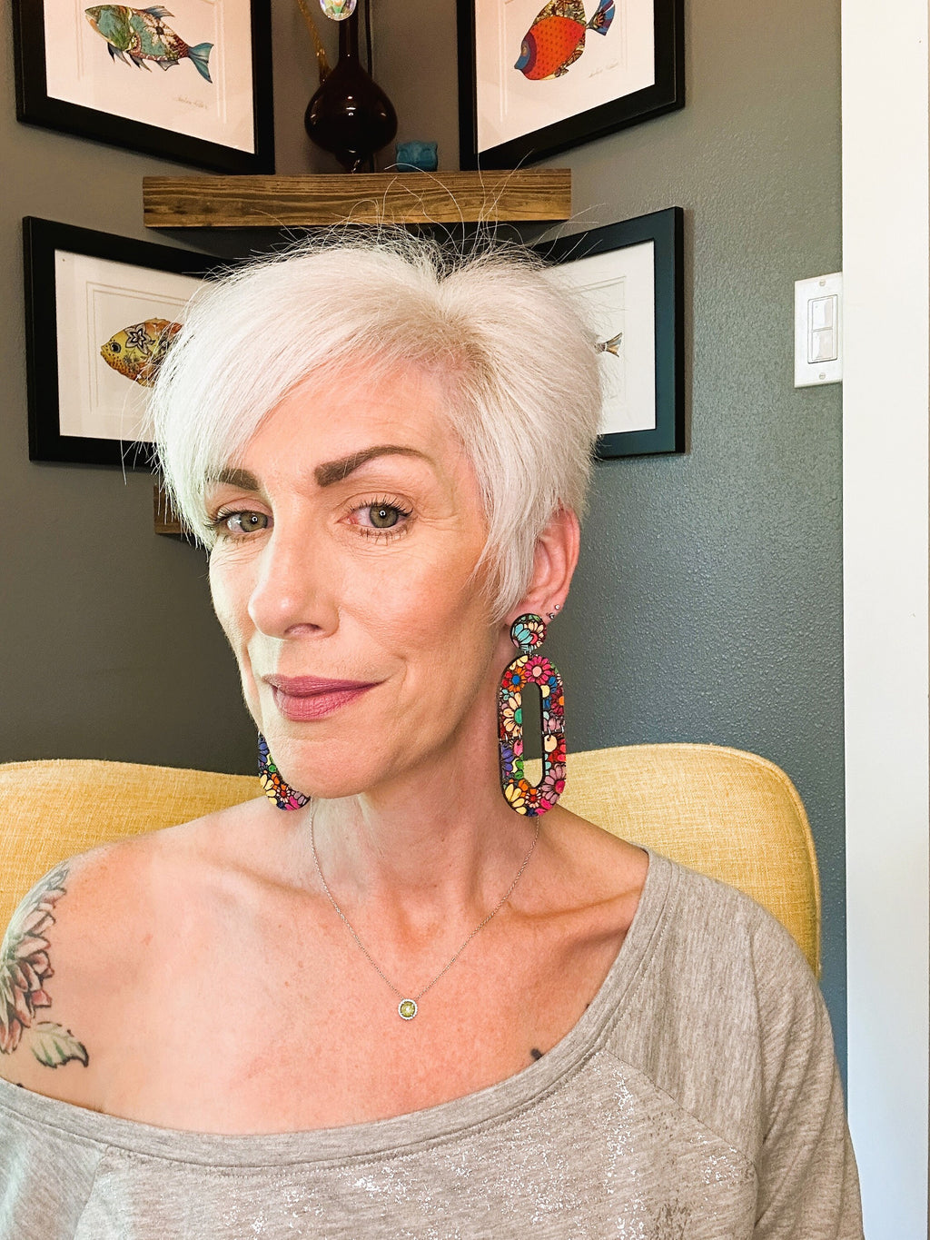 Hand-Painted Flower Hoop Earrings: Bold Maple Wood Jewelry