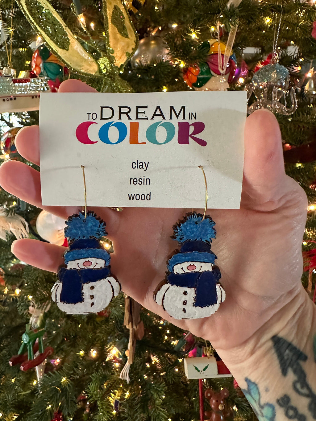 Colorful Wood Snowman Earrings