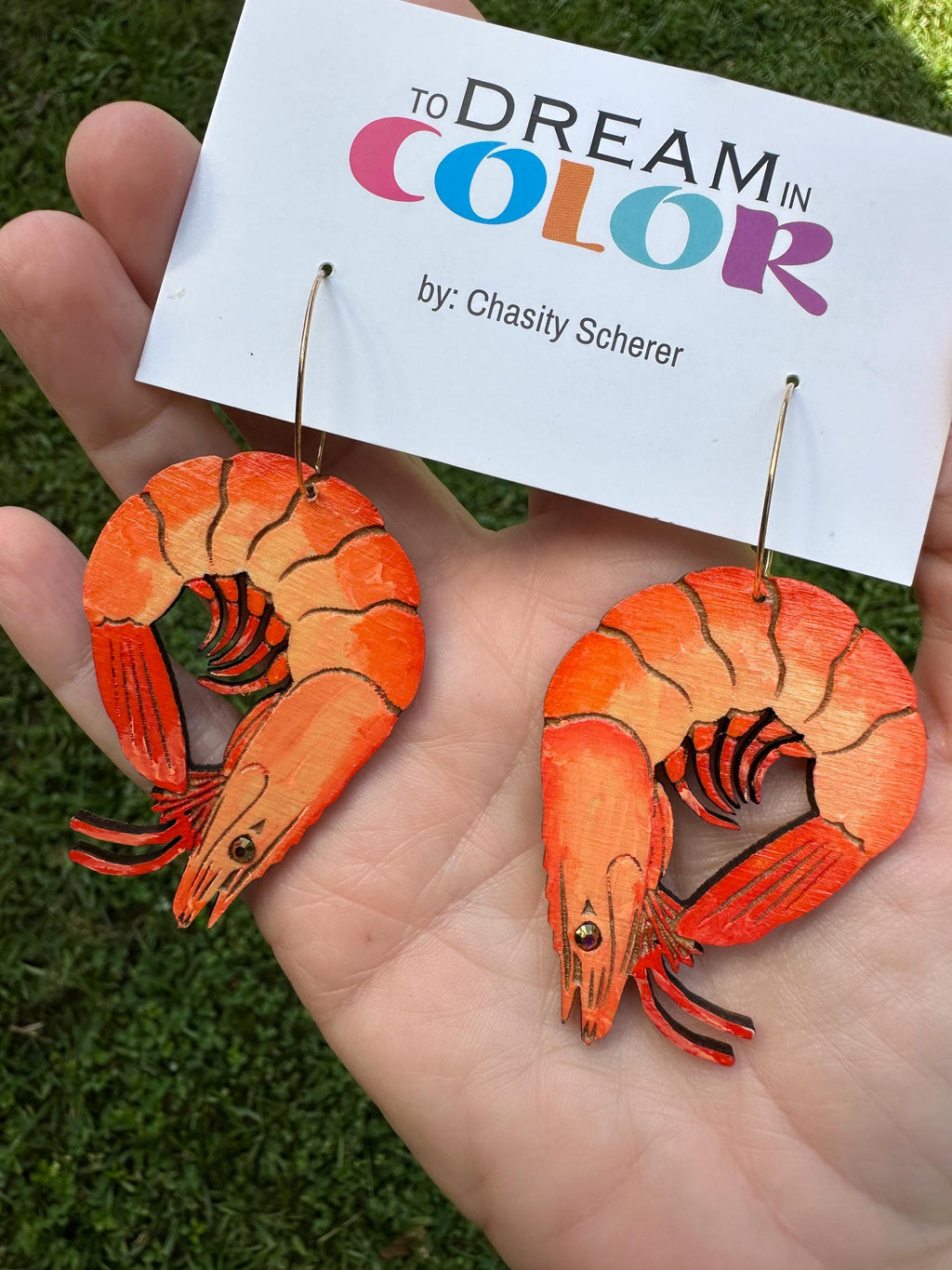 Hand-Painted Shrimp Statement Earrings
