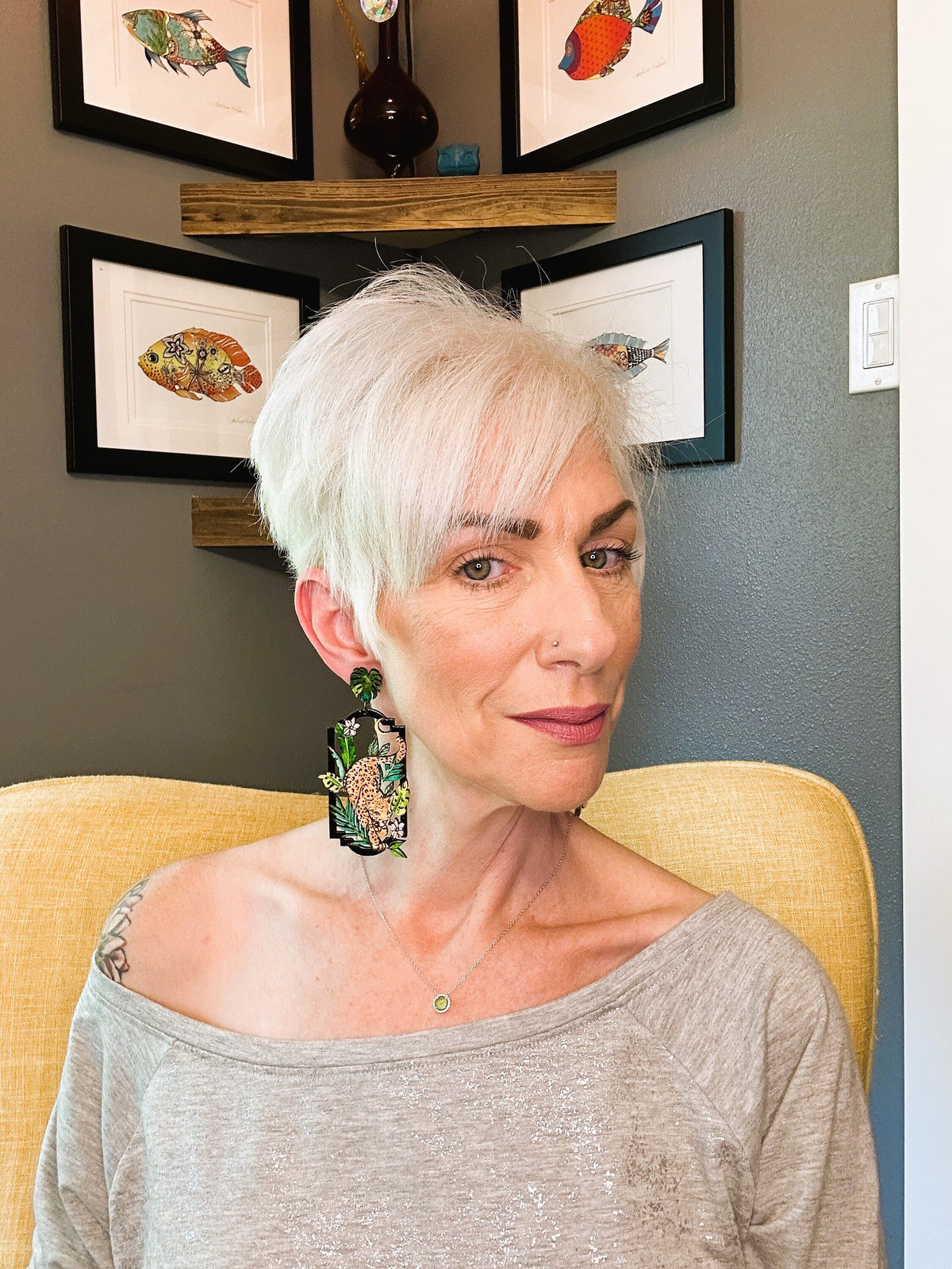 Leopard Jungle Earrings – Hand Painted Wood Statement Jewelry – Lightweight Colorful Earrings - Nature Lover Gift