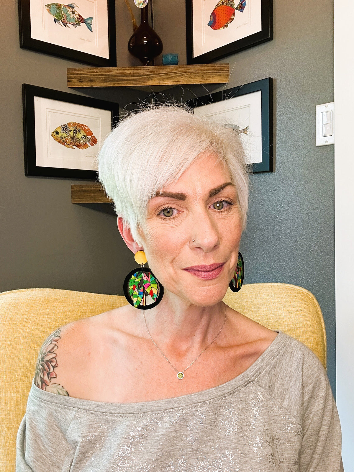 Tropical Leaf Statement Earrings: Hand-Painted Wood, Colorful Jewelry