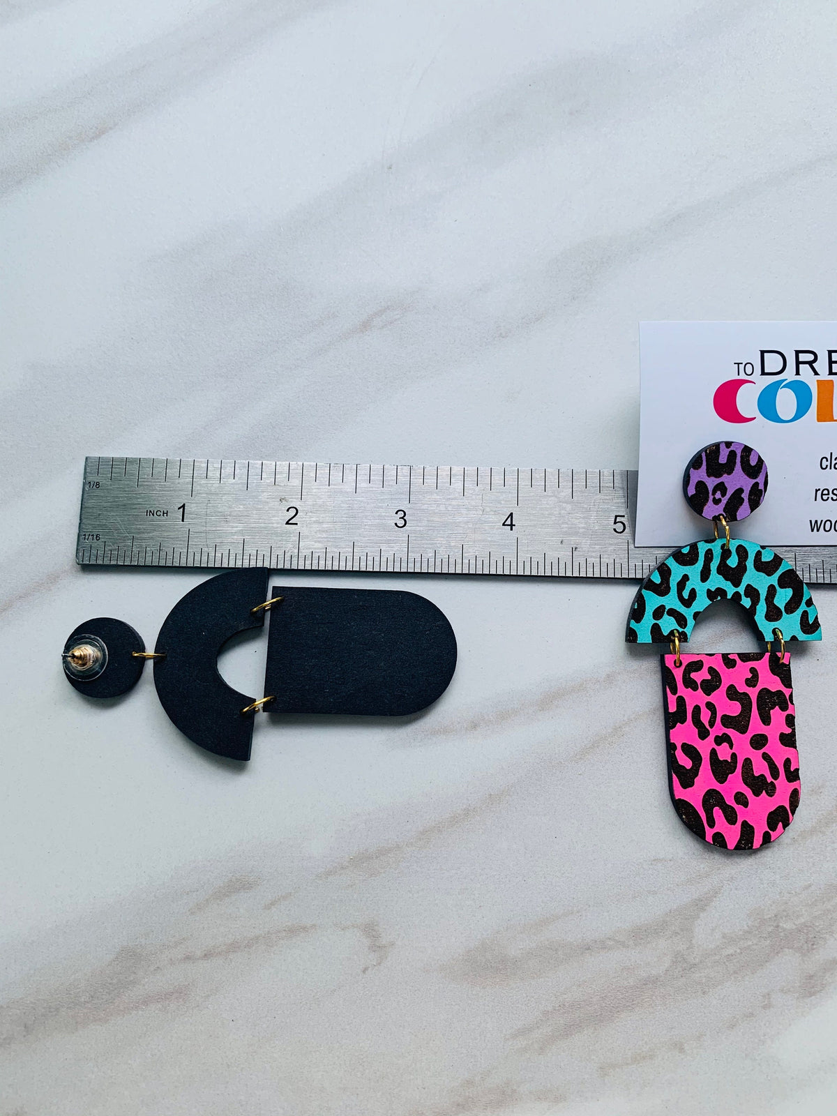 Leopard Wood Dangle Earrings: 80s Inspired Statement Jewelry