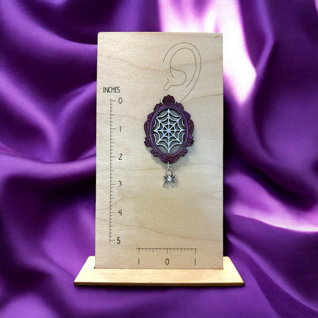 Spider Web Earrings: Hand-Painted Wood Halloween Statement Jewelry