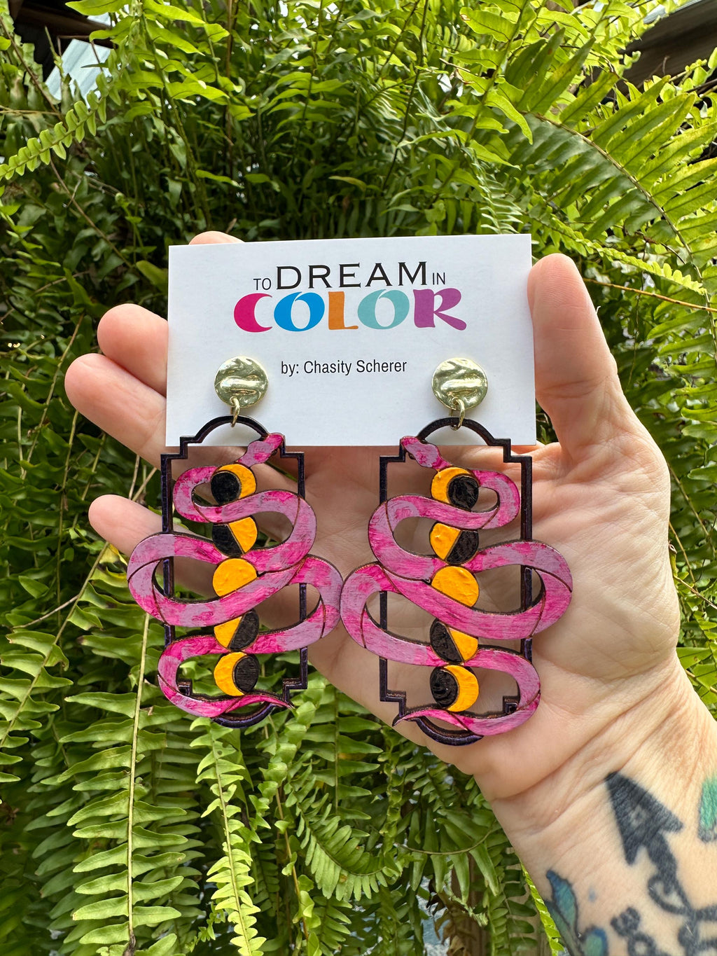 Wood Serpent Statement Earrings