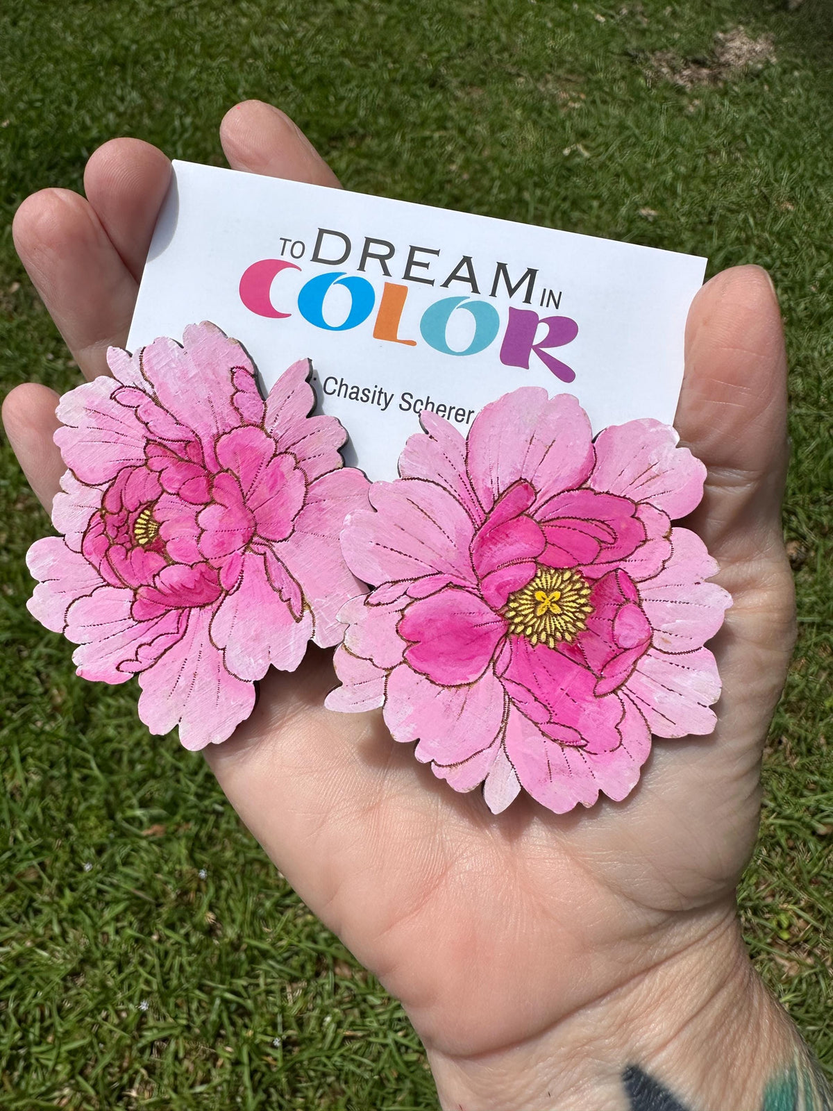 Hand-Painted Peony Statement Earrings