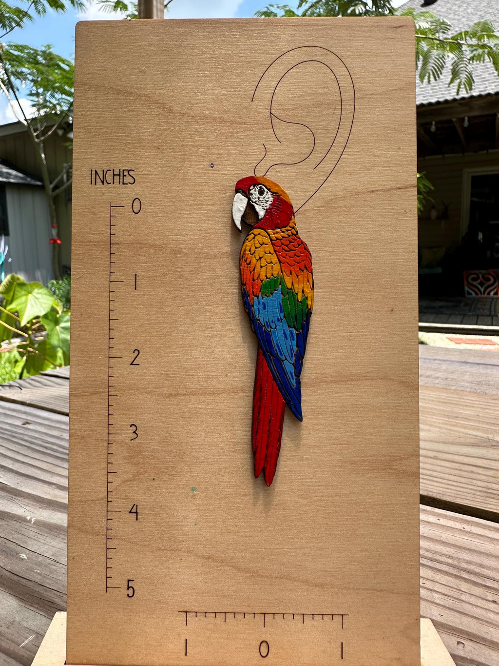 Hand-Painted Wood Parrot Earrings: Tropical Macaw Statement Jewelry