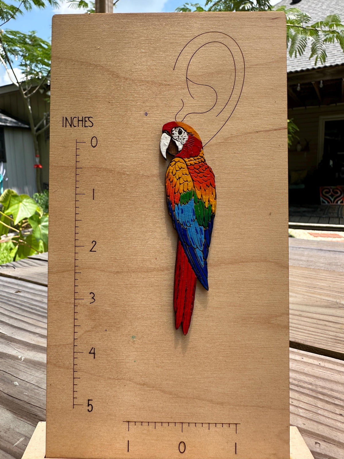 Hand-Painted Wood Parrot Earrings: Tropical Macaw Statement Jewelry