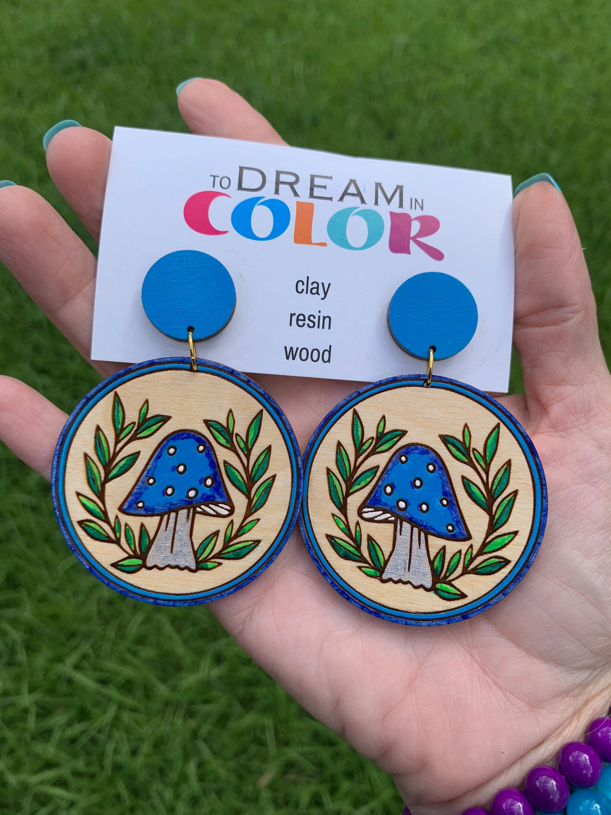 Lightweight Wood Mushroom Earrings