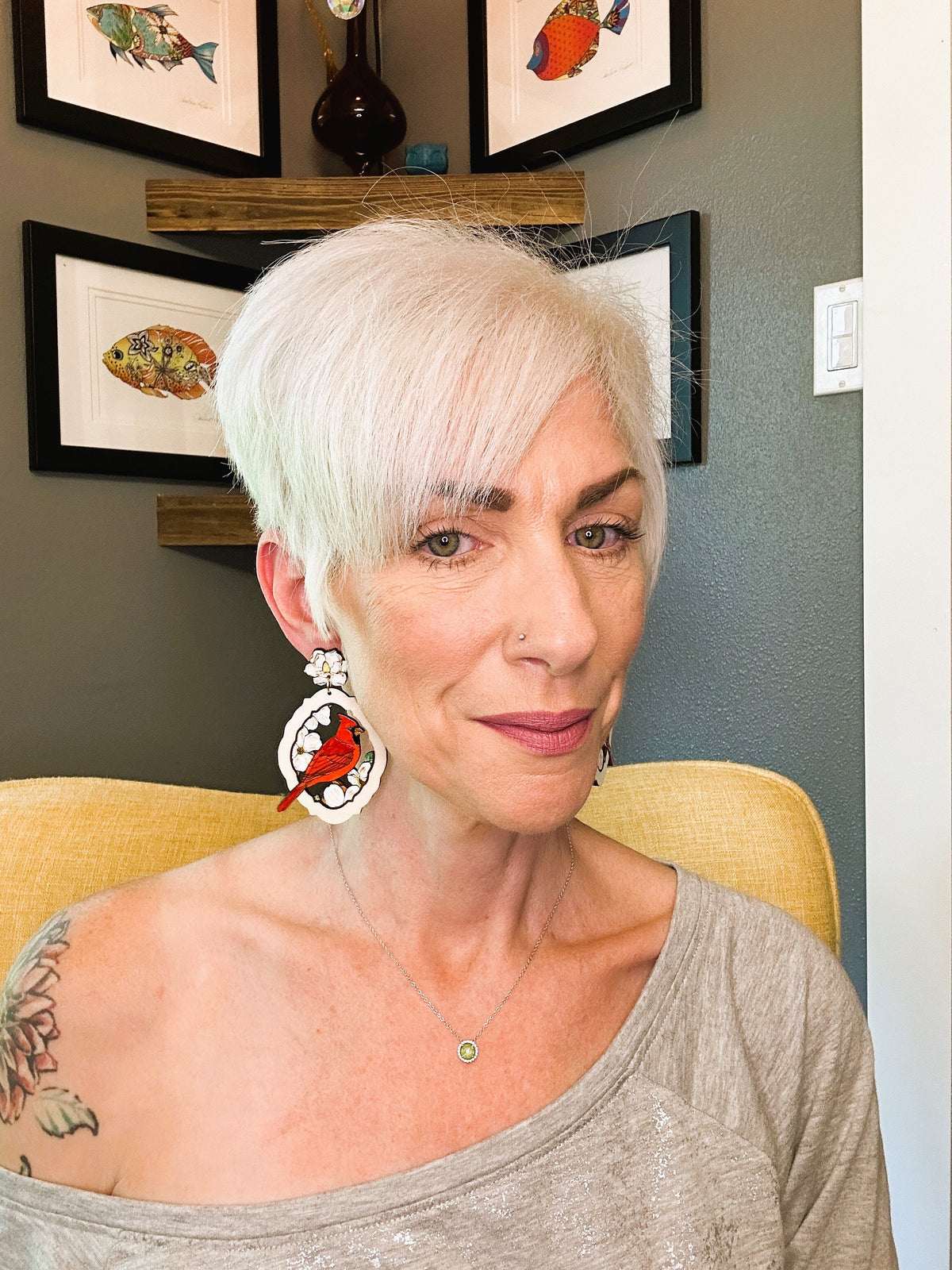 Hand-Painted Cardinal Earrings: Magnolia Wood Statement Jewelry