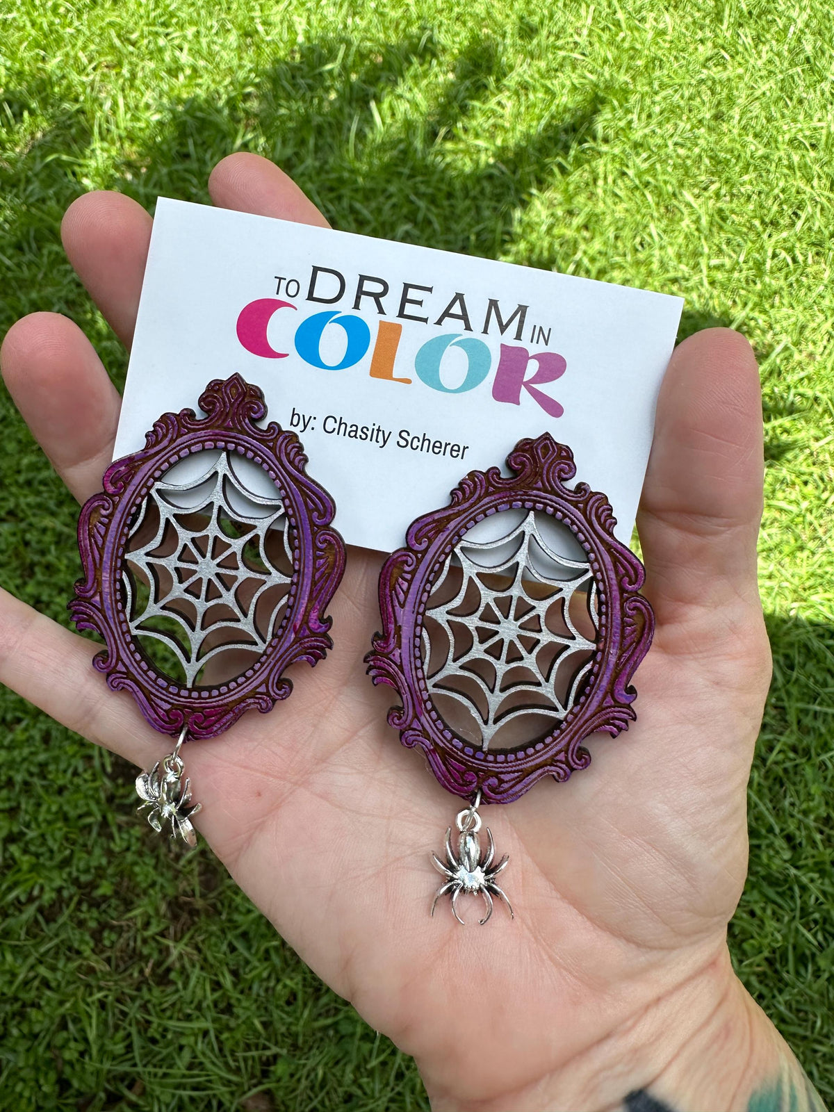 Spider Web Earrings: Hand-Painted Wood Halloween Statement Jewelry