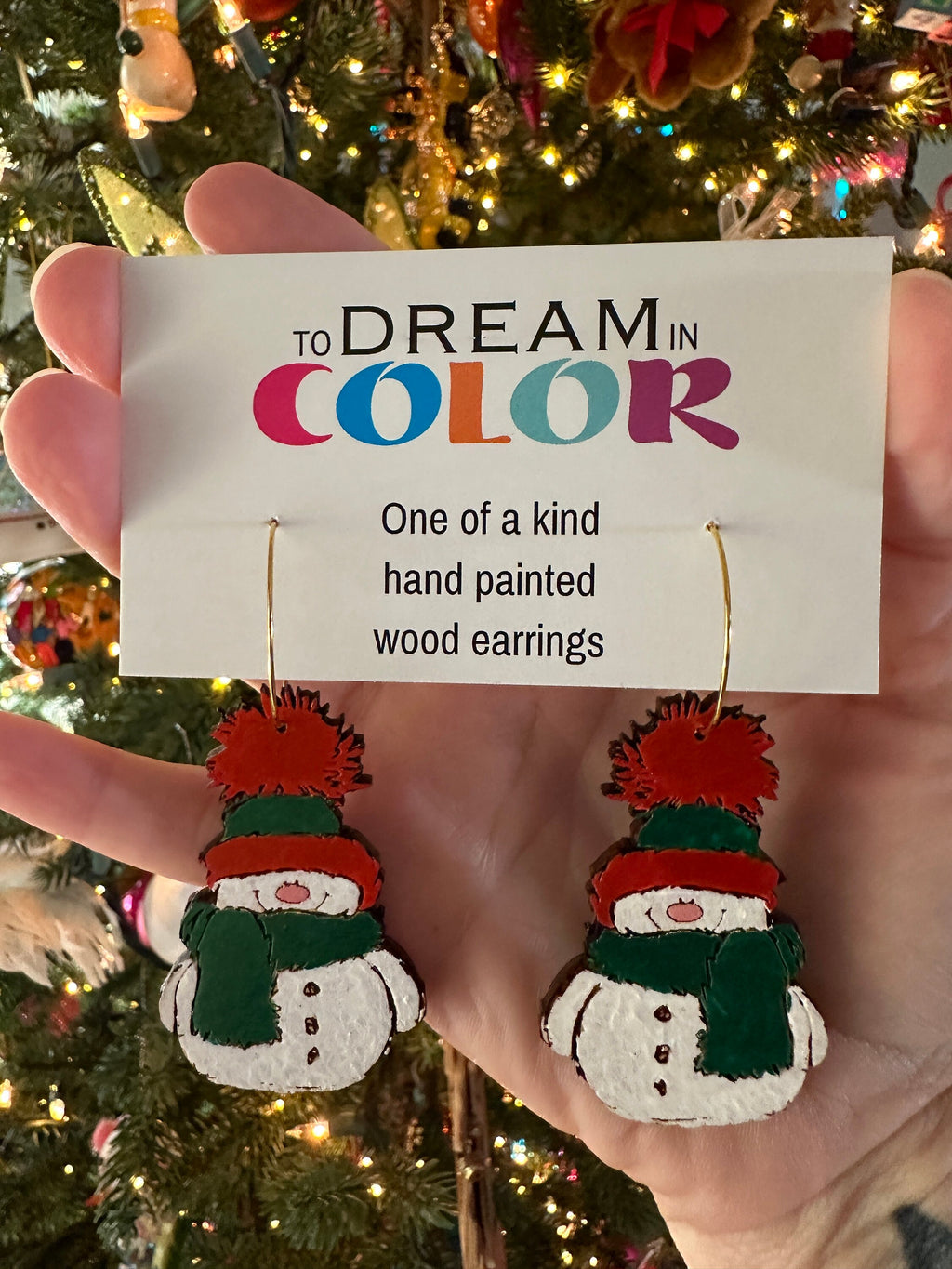 Colorful Wood Snowman Earrings