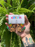 Handmade Tiger Earrings: Floral Wood Dangle Earrings