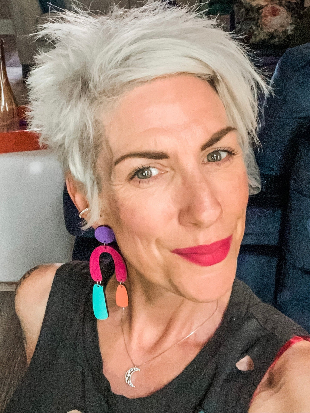 Handmade Wood Dangle Earrings: 80s Inspired Bold Statement