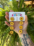 Sunflower Statement Earrings – Long Lightweight Hand Painted Wood Earrings – Clip-On Option – Summer Floral Jewelry