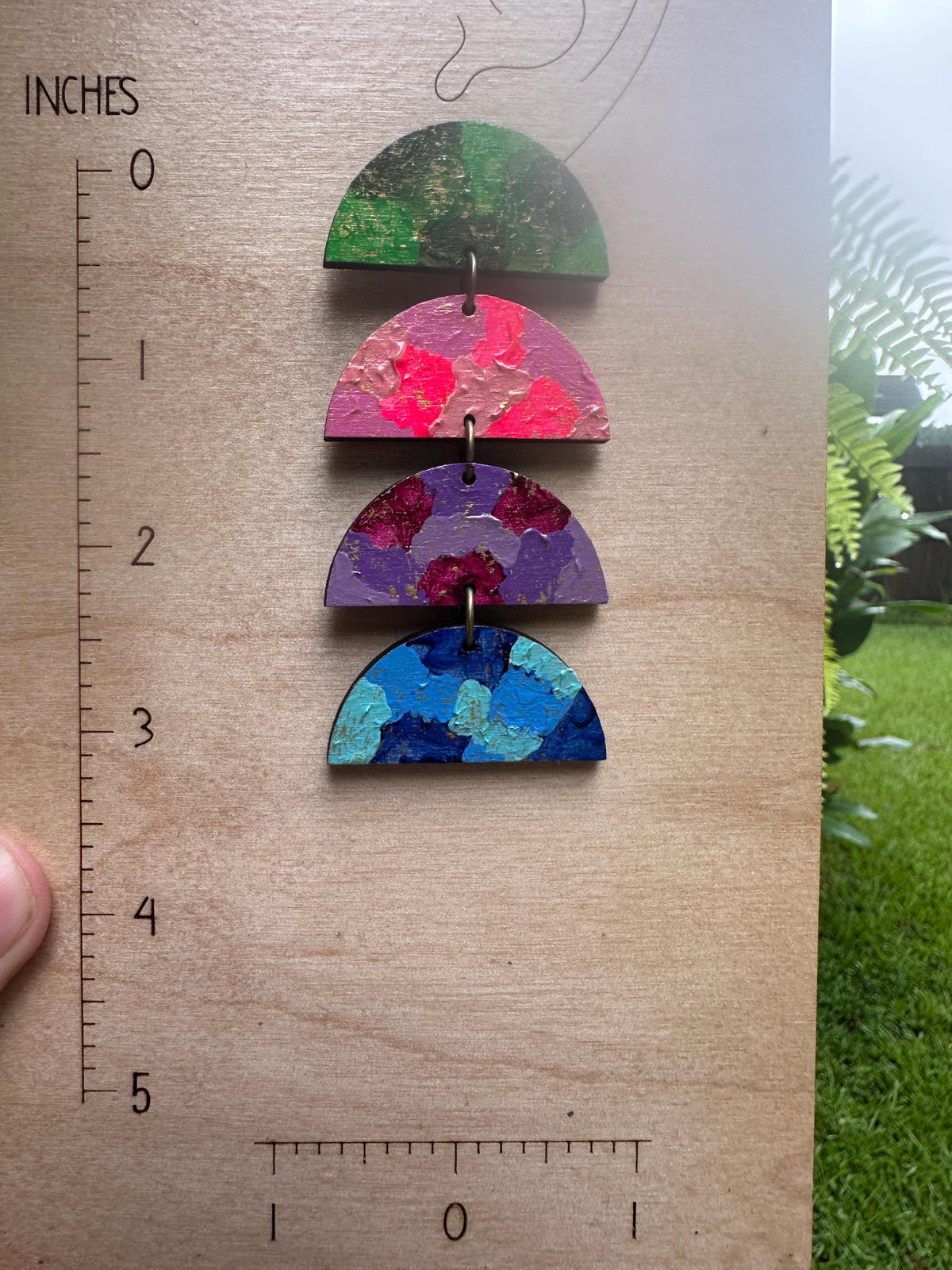 Hand-Painted Wood Dangle Earrings: Bold Multicolored Statement Jewelry