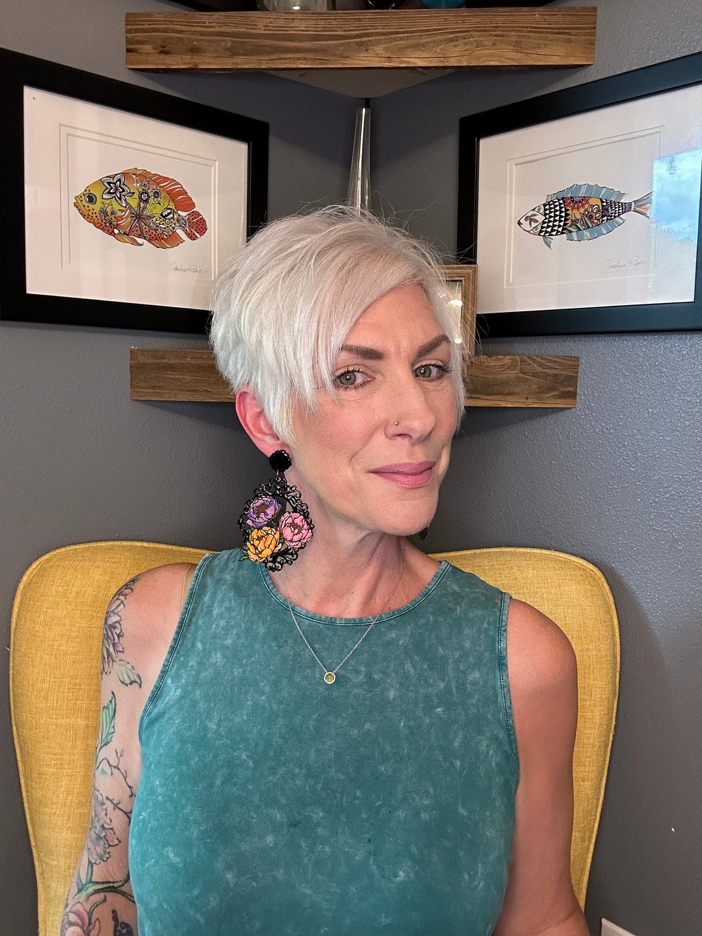 Hand Painted Peony Earrings